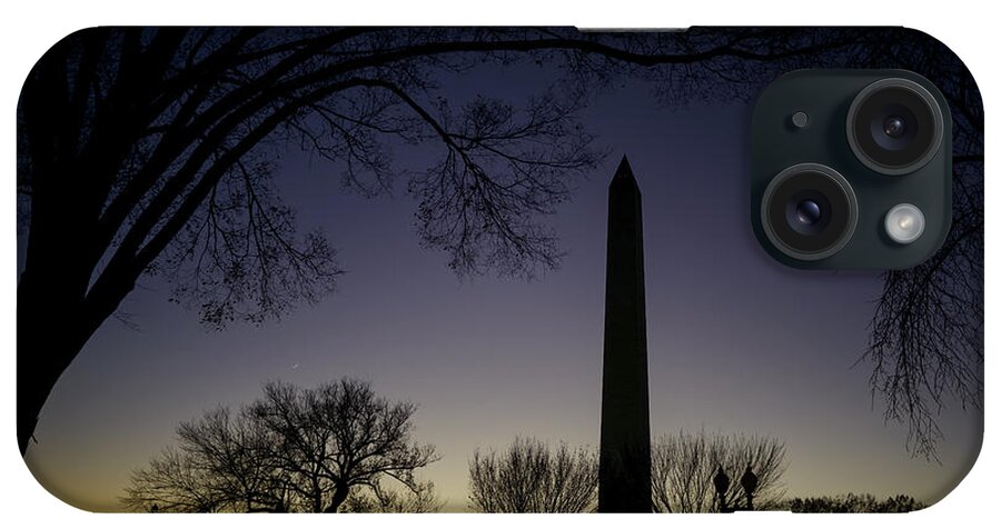 Washington Monument iPhone Case featuring the photograph Washington Monument at Twilight with Moon by Art Whitton