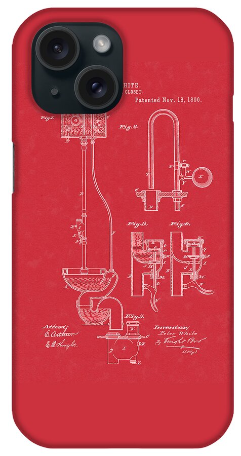 Toilet iPhone Case featuring the drawing Water Closet Patent Art Red by Prior Art Design