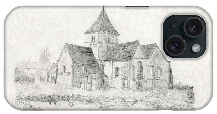 Water Inlet iPhone Case featuring the drawing Water Inlet Near Church by Donna L Munro