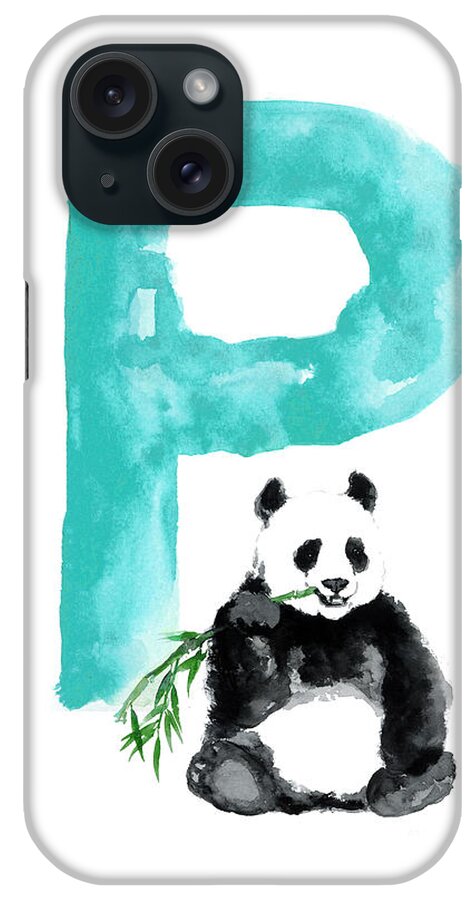 Panda iPhone Case featuring the painting Watercolor alphabet giant panda poster by Joanna Szmerdt
