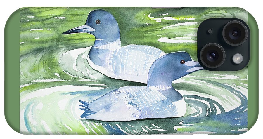 Common Loon iPhone Case featuring the painting Watercolor - Common Loon Pair by Cascade Colors