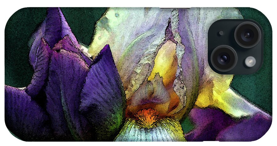 Watercolor iPhone Case featuring the photograph Watercolor Cream and Purple Bearded Iris With Bud 0065 W_2 by Steven Ward