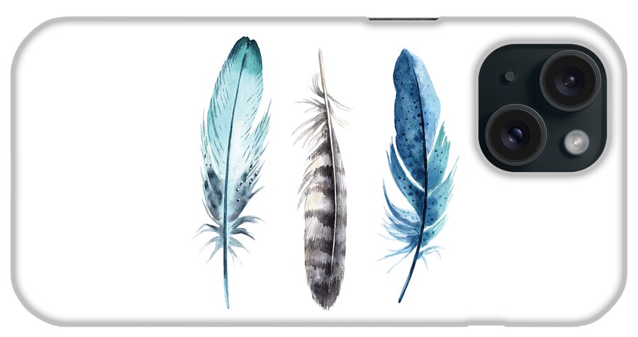 Watercolor+feathers iPhone Case featuring the digital art Watercolor Feathers by Jaime Friedman