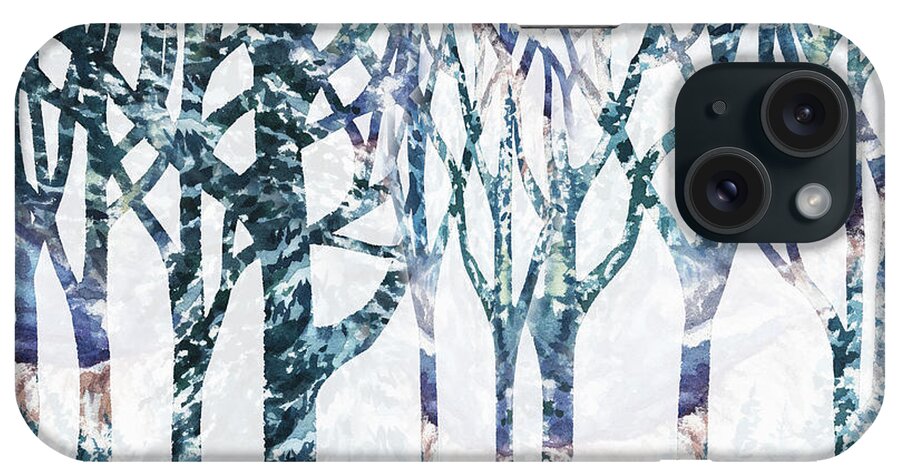 Watercolor Forest iPhone Case featuring the painting Watercolor Forest Silhouette Winter by Irina Sztukowski