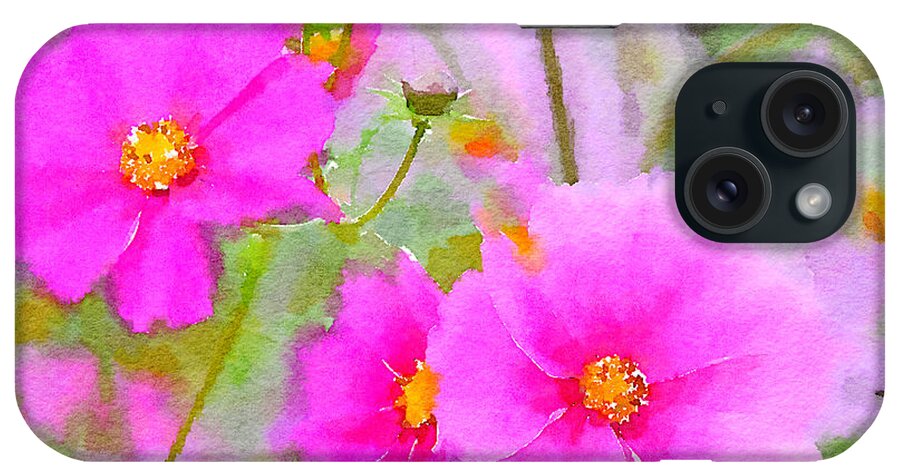 Watercolor Floral iPhone Case featuring the painting Watercolor Pink Cosmos by Bonnie Bruno