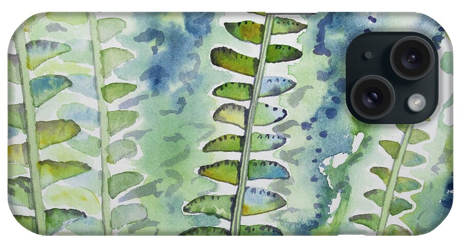 Fern iPhone Case featuring the painting Watercolor - Rainforest Fern Impressions by Cascade Colors