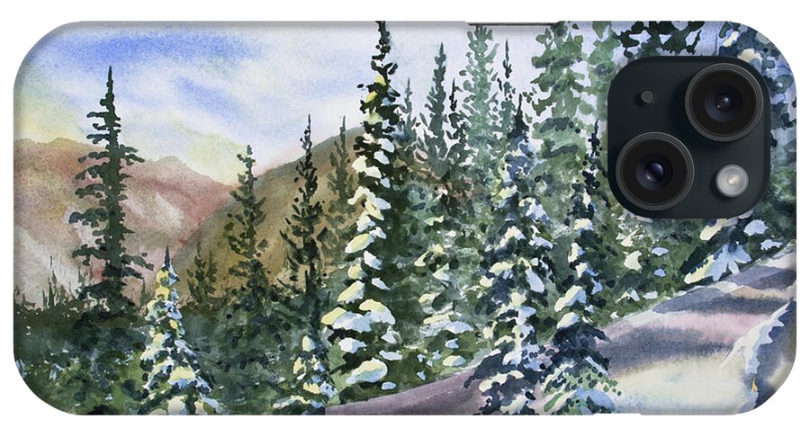 Landscape iPhone Case featuring the painting Watercolor - Winter Snow-covered Landscape by Cascade Colors