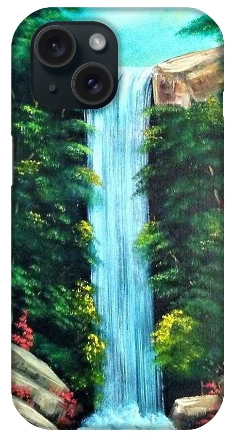 Waterfall iPhone Case featuring the painting Waterfall Sanctuary by Debra Campbell