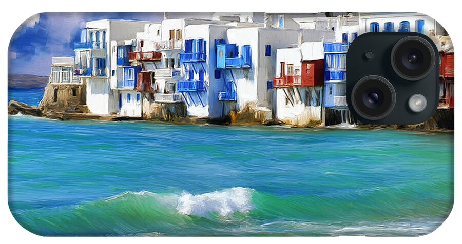 Waterfront At Mykonos iPhone Case featuring the painting Waterfront at Mykonos by Dominic Piperata