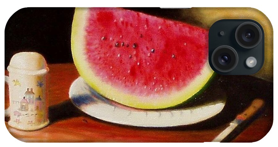 Still Life iPhone Case featuring the painting Watermelon time by Gene Gregory