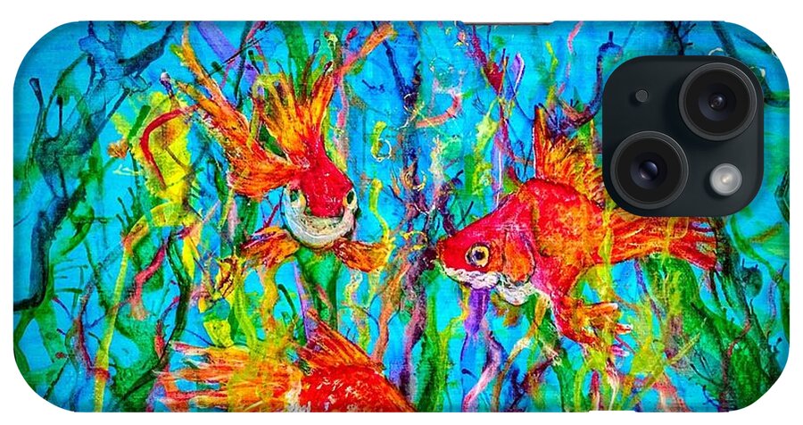 Gold Fish iPhone Case featuring the painting Watery Wonderland by Anne Sands