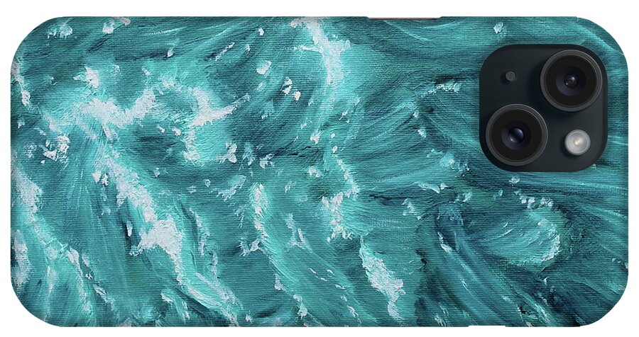 Waves iPhone Case featuring the painting Waves - Light Turquoise by Neslihan Ergul Colley