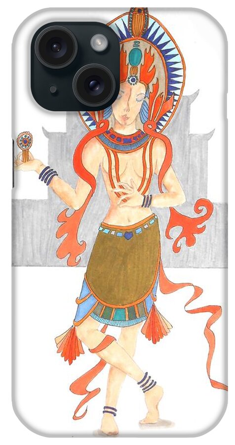 Hindu iPhone Case featuring the drawing We Are All Goddesses -- Portrait of Hindu Goddess by Jayne Somogy