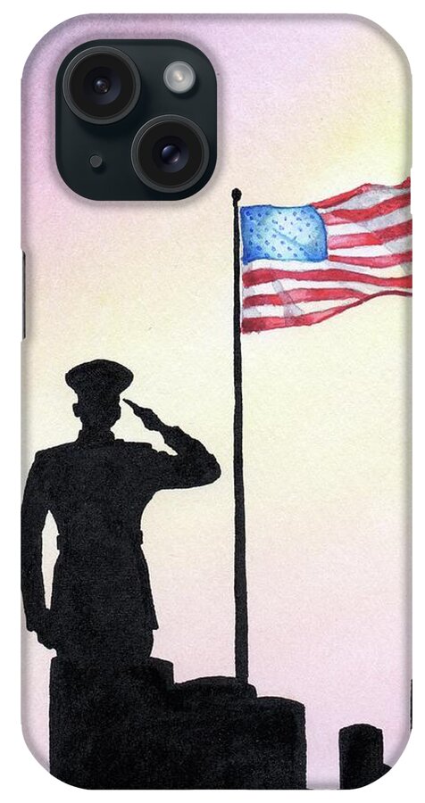 Memorial Day D D-day Normandy Battle Cemetery Graveyard Flag Flying Salute Tombstone Death Honor Commitment Sacrifice Ultimate Remember Remembrance We Watercolor Ink Signed Betsy Hackett Elizabeth 2018 Sunset Integrity Veteran Sacrificed Infamy Lives Usmc Marines Oohrah Marine America American Merica Flag Cemetary Murica Funeral Condolences Honors Military Somber Poignant iPhone Case featuring the painting We Remember by Betsy Hackett