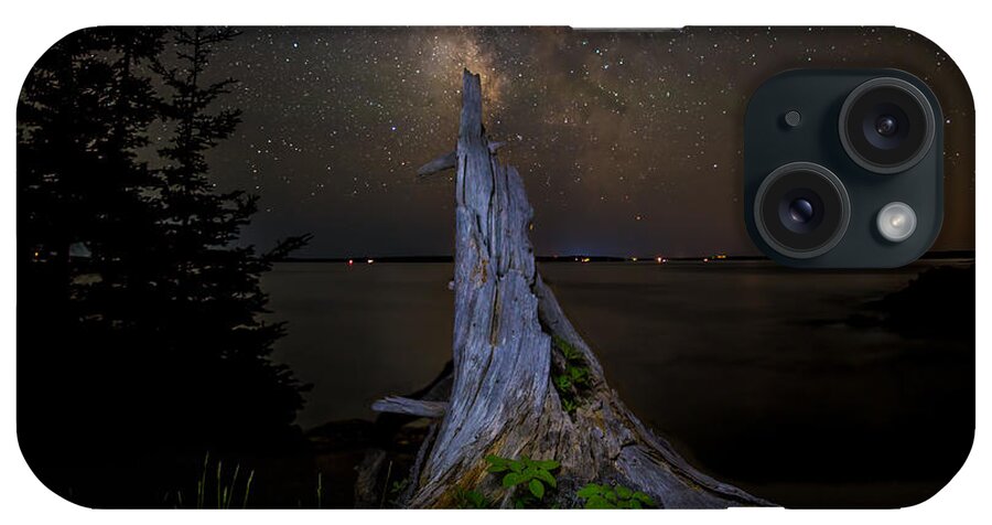 Night iPhone Case featuring the photograph Weathered Stump under the stars by Brent L Ander