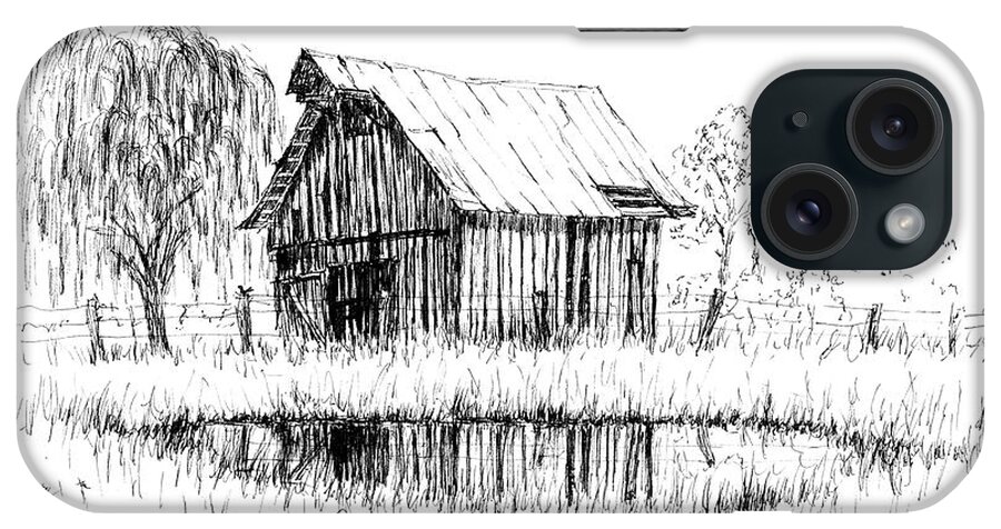 Weeping Willow iPhone Case featuring the drawing Weeping Willow and Barn Two by Randy Welborn