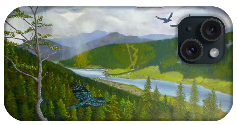 Weissensee iPhone Case featuring the painting Weissensee with crows by Petra Stephens