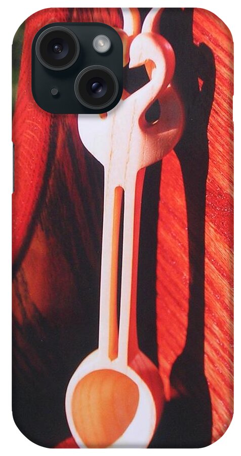 This Welsh Spoon Was Carved From White Ash Wood Using A Twin Swan Design. iPhone Case featuring the sculpture Welsh Spoon. by Jack Harries