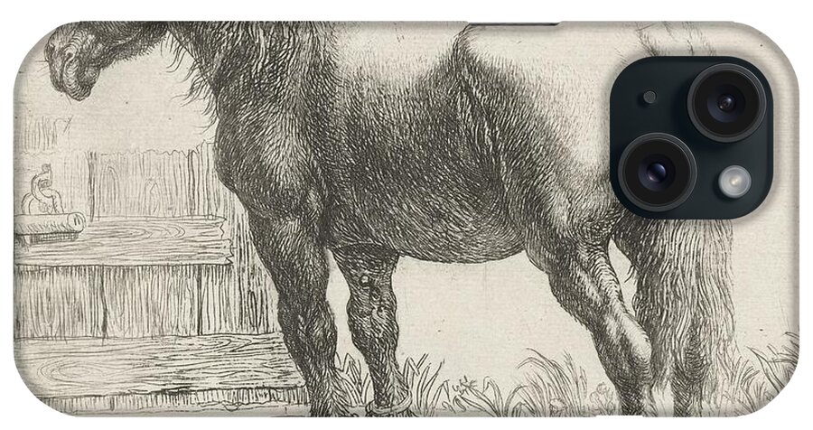 Werkpaard Bij Een Hek iPhone Case featuring the painting Werkpaard bij een hek, Simon de Vlieger, 1610 - 1653 by Celestial Images