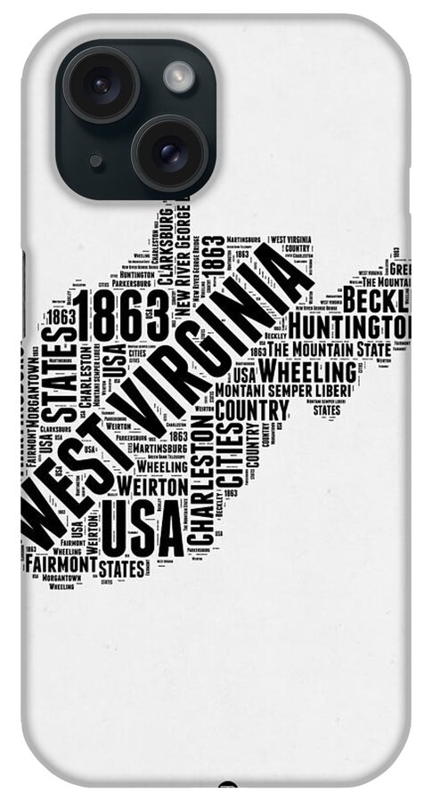 West Virginia iPhone Case featuring the digital art West Virginia Word Cloud Map 2 by Naxart Studio