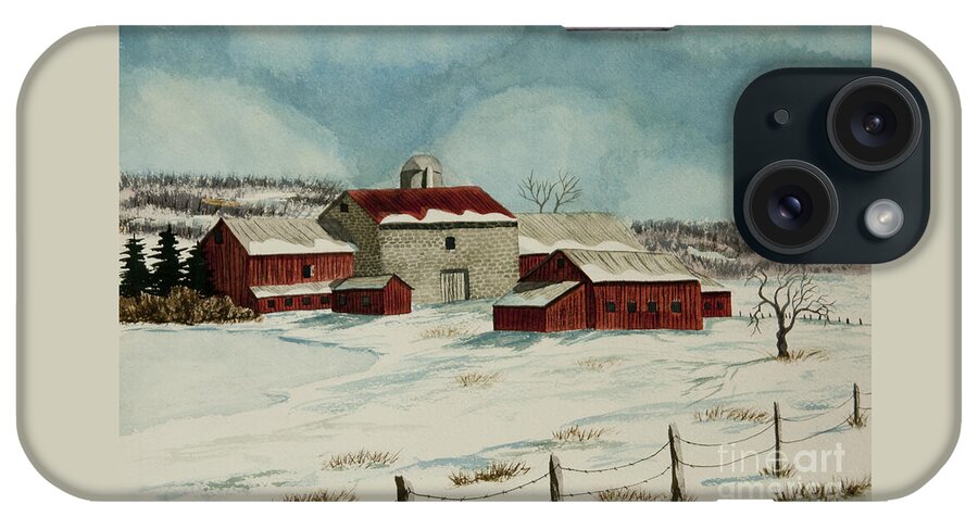 Winter Scene Paintings iPhone Case featuring the painting West Winfield Farm by Charlotte Blanchard