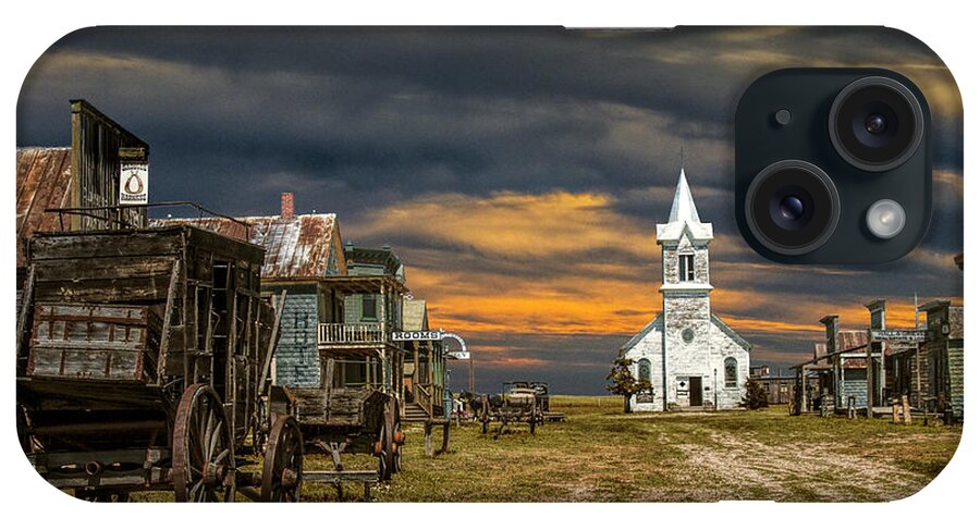Town iPhone Case featuring the photograph Western Prairie 1880 Town in South Dakota at Sunset by Randall Nyhof