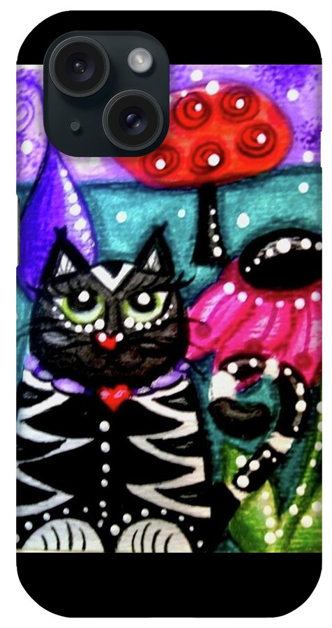 Kitty iPhone Case featuring the painting Whimsical Black White Kitty Cat by Monica Resinger