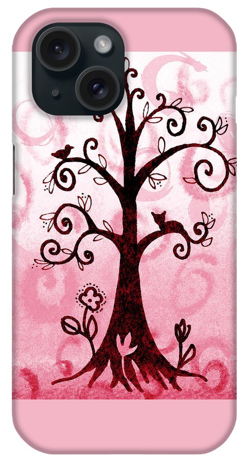 Whimsical Tree With Cat iPhone Case featuring the painting Whimsical Tree With Cat And Bird by Irina Sztukowski