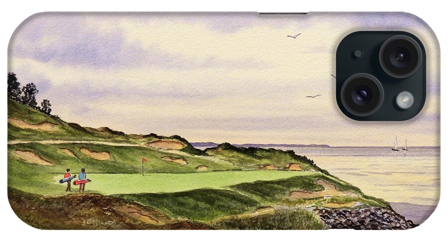 Golf iPhone Case featuring the painting Whistling Straits Golf Course Hole 7 by Bill Holkham