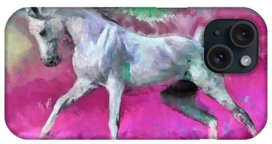 White Arabian Horse Art iPhone Case featuring the digital art White Arabian Horse Art by Caito Junqueira