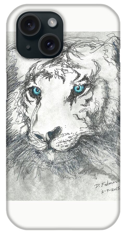 Tiger iPhone Case featuring the drawing White Bengal Tiger by Denise F Fulmer