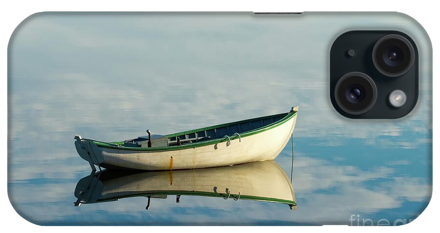 White iPhone Case featuring the photograph White boat reflected by Les Palenik