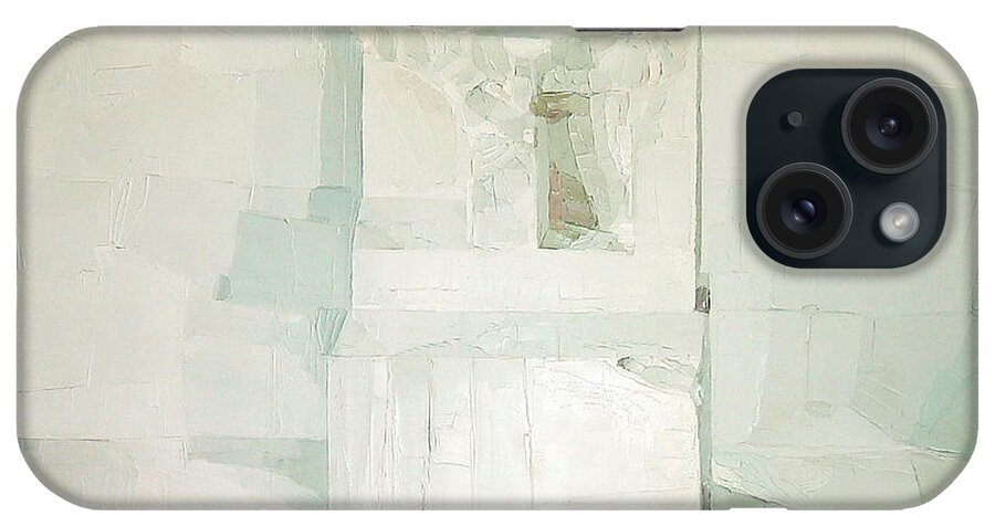 White (oil On Canvas) Cube; Geometric; Abstract; Form; Shape; Pure; Relief; 3-d; Three-dimensional; Painting; Solitude; 3 D; Three Dimensional; Abstraction; Mathematics; Damaged; Chair; Stone; Square iPhone Case featuring the painting White by Daniel Cacouault