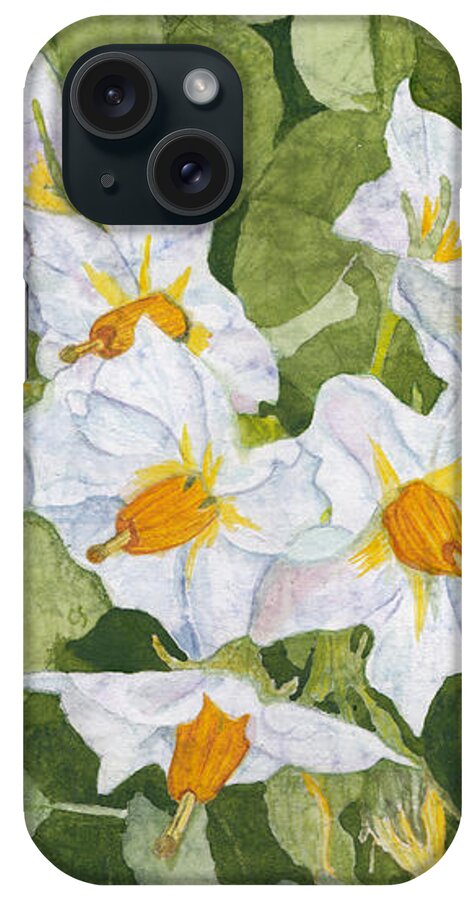Blossoms iPhone Case featuring the painting White Garden Blossoms Watercolor on Masa Paper by Conni Schaftenaar