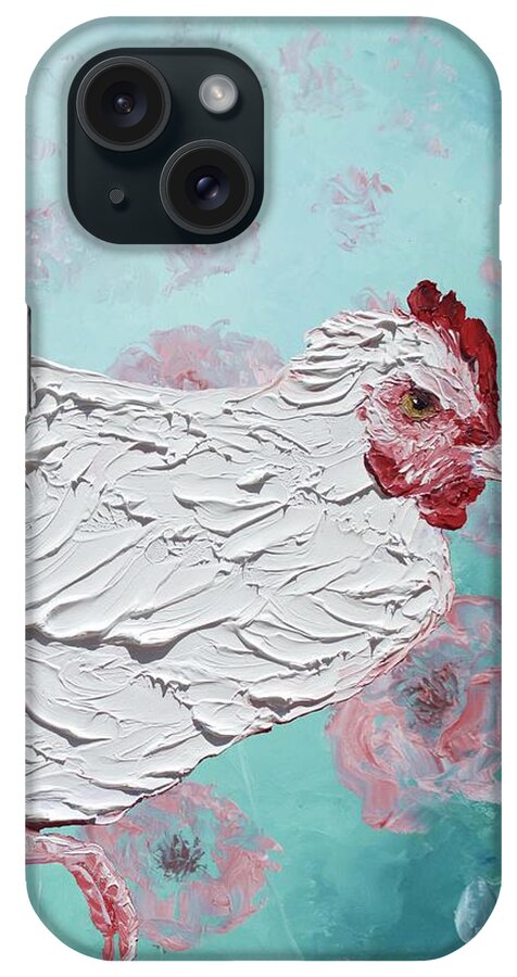 Chicken iPhone Case featuring the painting White hen on poppies background by Jan Matson