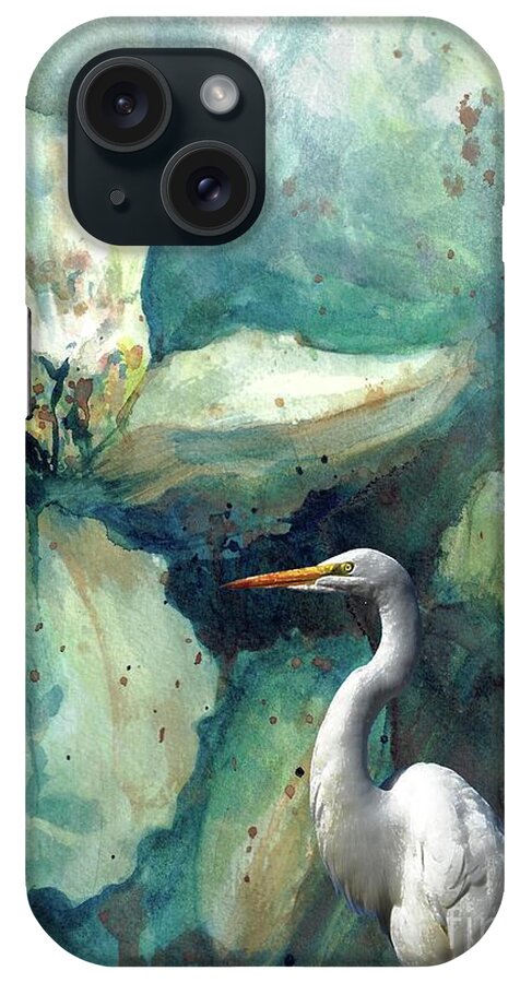 #creativemother iPhone Case featuring the painting White Heron on Teal Bloom by Francelle Theriot