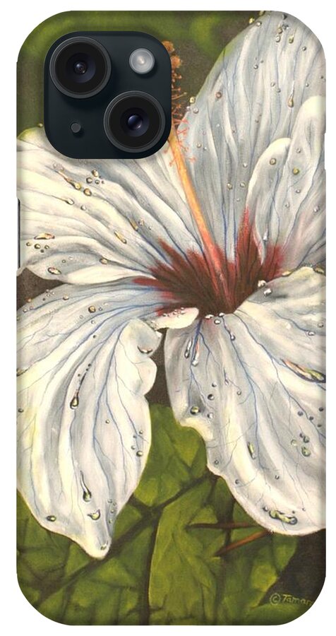 White Hibiscus Flower iPhone Case featuring the painting White Hibiscus by Tamara Kulish