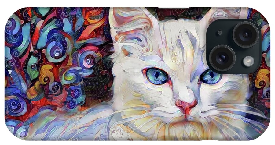 White Cat iPhone Case featuring the digital art White Kitten with Blue Eyes by Peggy Collins