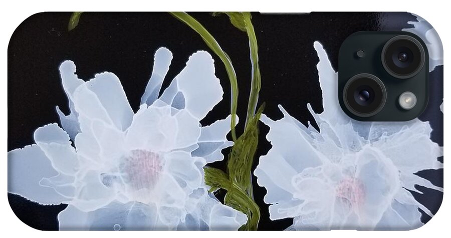 Abstract iPhone Case featuring the painting White on Black plate by Donna Perry