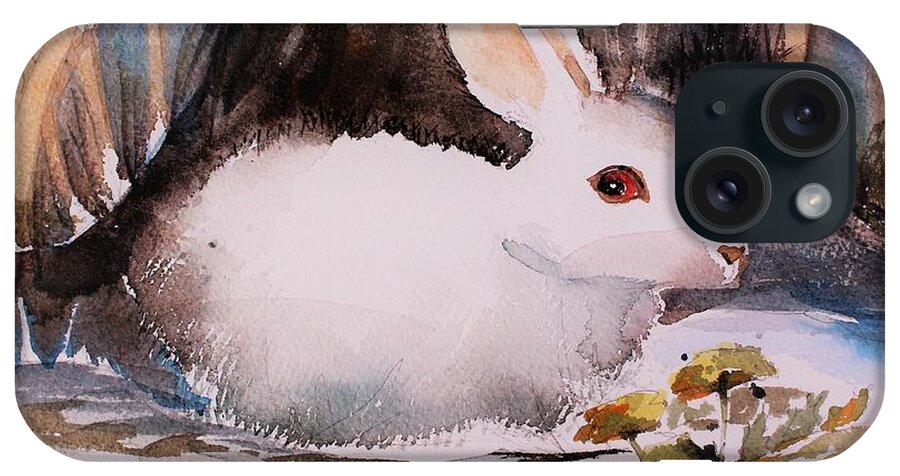 Rabbit iPhone Case featuring the painting White Rabbit by Mindy Newman
