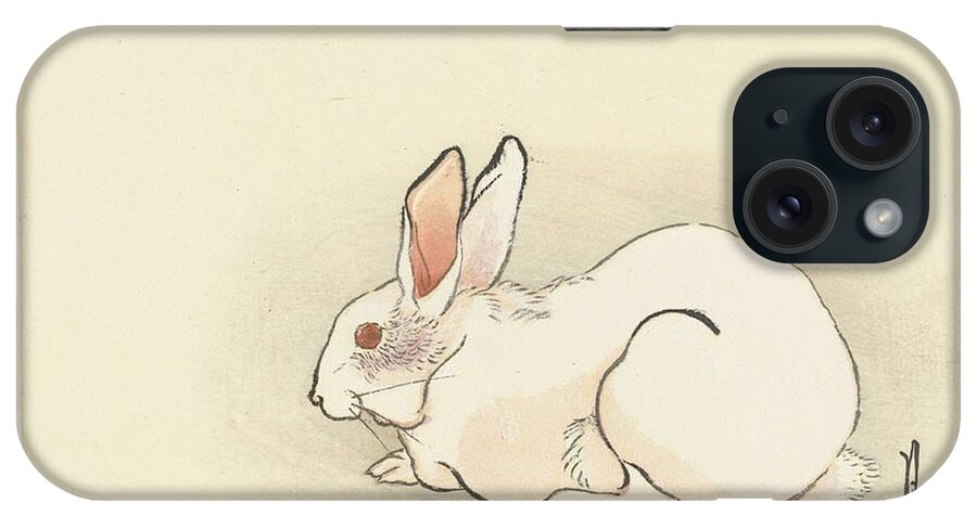 Art iPhone Case featuring the painting White rabbit, Ogata Gekko 1900 - 1910 by Celestial Images
