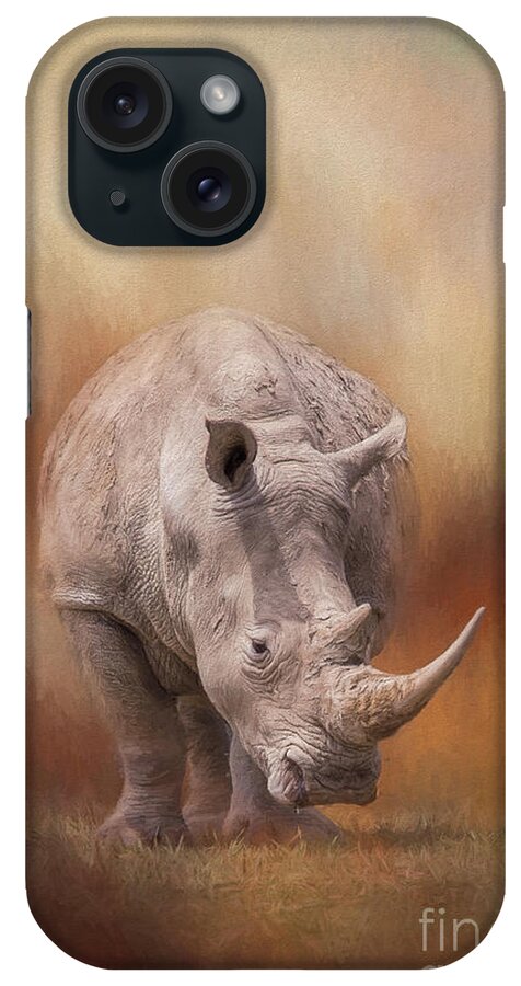 Rhinoceros iPhone Case featuring the digital art White Rhinoceros In Summer Sun by Sharon McConnell