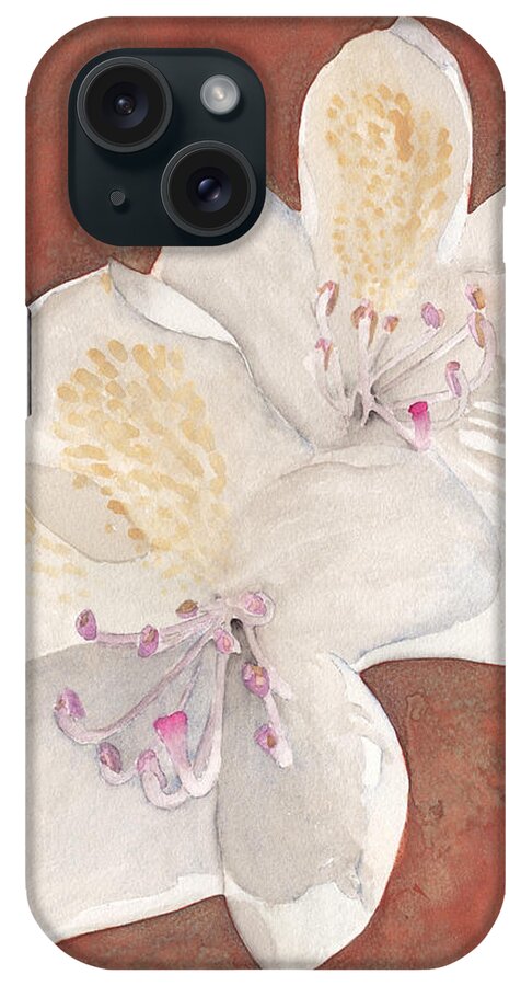 White iPhone Case featuring the painting White Rhododendron by Ken Powers