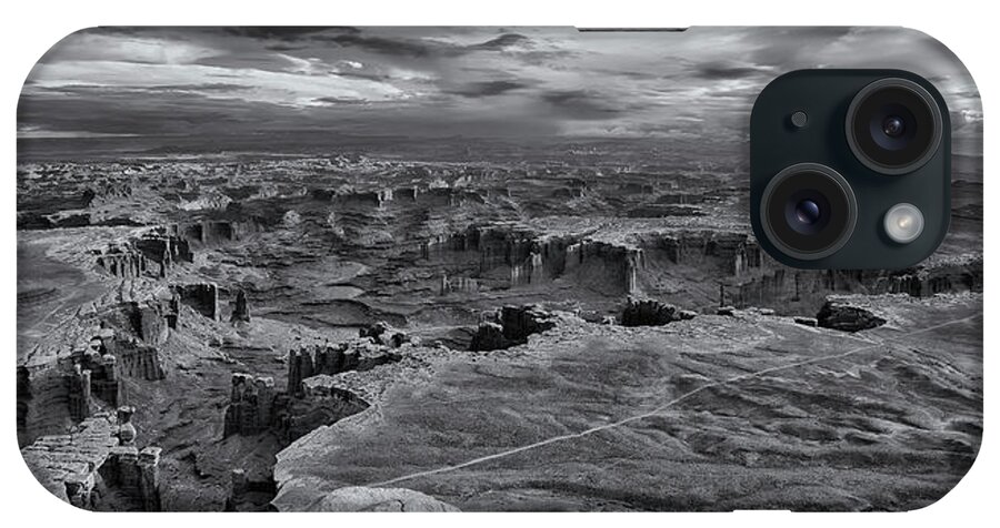 Canyonlands National Park iPhone Case featuring the photograph White Rim Overlook monochrome by Alan Vance Ley