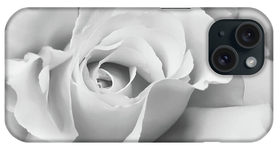 Rose iPhone Case featuring the photograph White Rose Ruffles Monochrome by Jennie Marie Schell