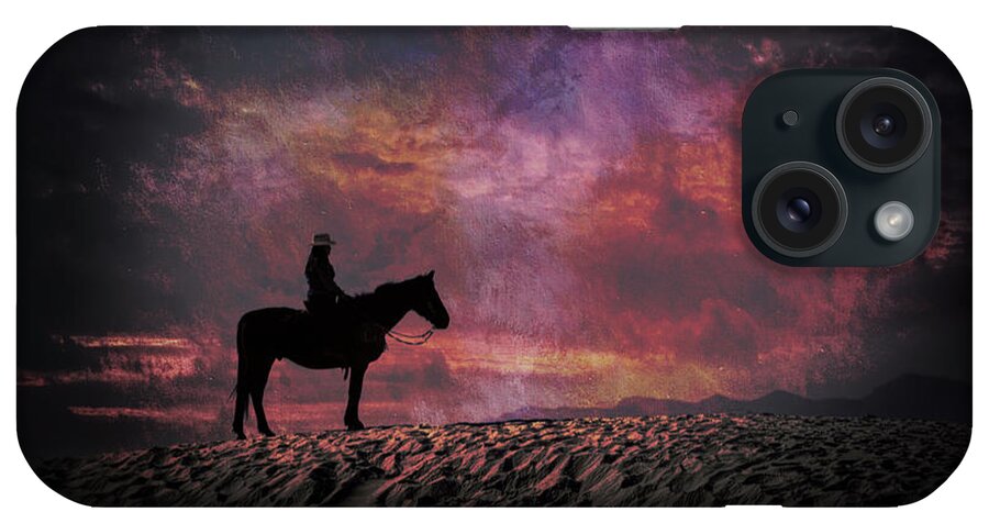 Silhouette iPhone Case featuring the photograph White Sands Horse and Rider #4c by Walter Herrit