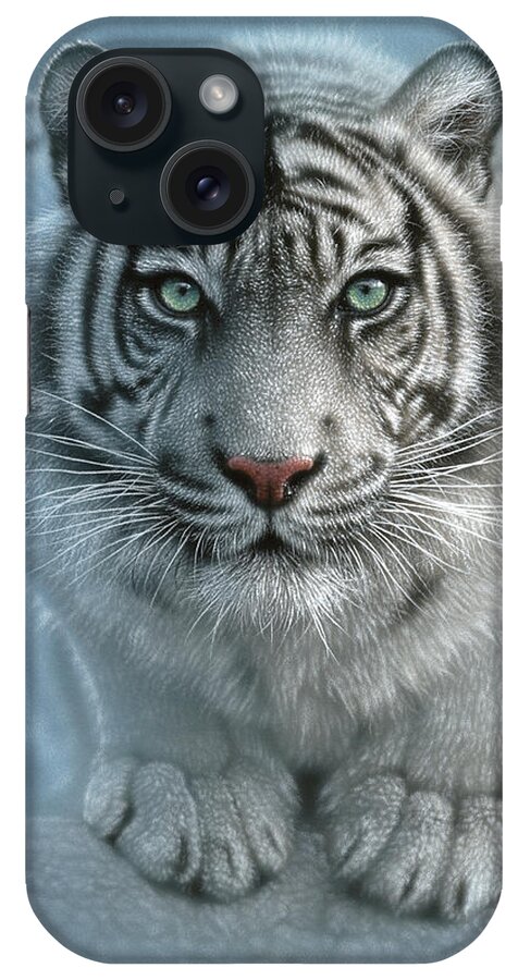 Tiger Art iPhone Case featuring the painting White Tiger - Wild Intentions by Collin Bogle