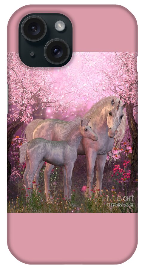 Unicorn iPhone Case featuring the painting White Unicorn Mare and Foal by Corey Ford