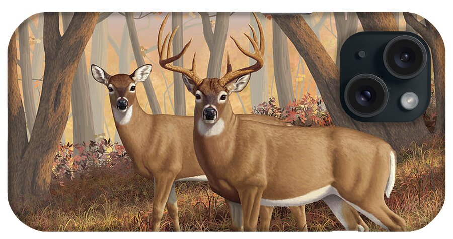 Deers iPhone Case featuring the painting Whitetail Deer Painting - Fall Flame by Crista Forest