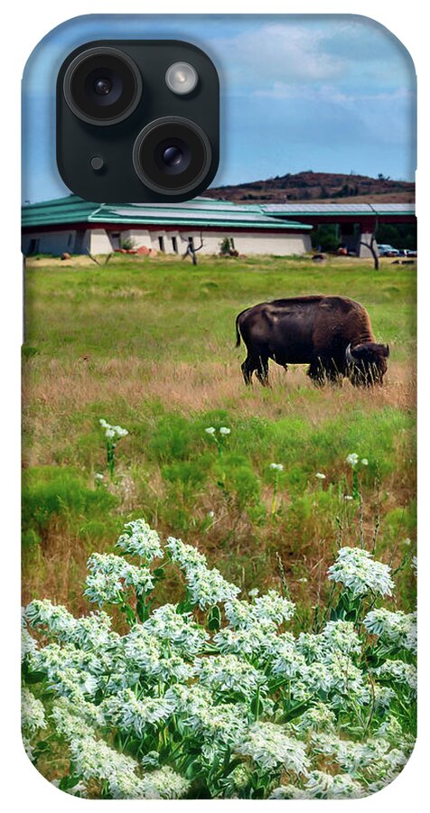 Buffalo iPhone Case featuring the photograph Wichita Mountain Wildlife Reserve Welcome Center Verticle by Tamyra Ayles